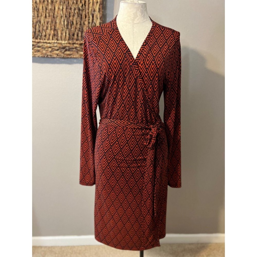 Banana Republic Red Geometric Wrap Dress - Women's Long Sleeve
